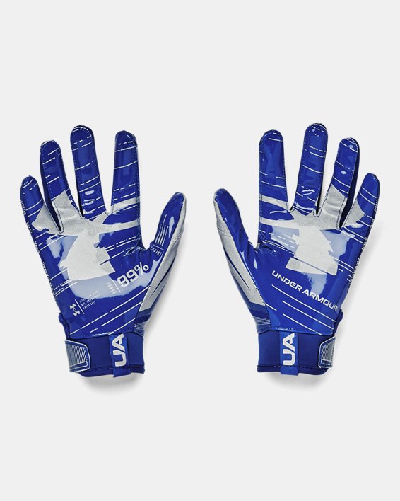 Boys' UA Pee Wee F8 Football Gloves, Blue, pdpMainDesktop image number 1